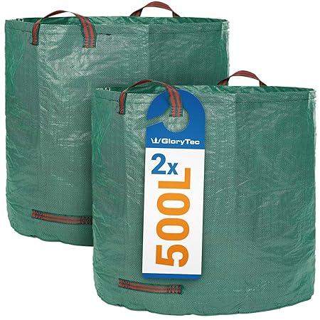 Glorytec XXL Gartensack 2x500l - Premium Gartenabfallsack-Set - Stabile XXL Gartensäcke aus extrem robustem Polypropylen-Gewe