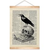 HEYJEEPER Raven and Skeleton Wall Art Decor, Vintage Animal Anatomy Print Posters, Baroque Dark Academia Wall Hanging Decor for Bedroom,Living Room,or Witchy Home Decor 14x18Inch(Raven)