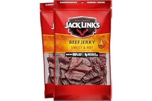 Jack Link's Beef Jerky, Sweet & Hot, Large Jerky Bags - Flavorful Meat Protein Snacks, Great Stocking Stuffers, Gifts for Men, 9g of Protein per Serving, Made with 100% Beef - 9 Oz. (Pack of 2)