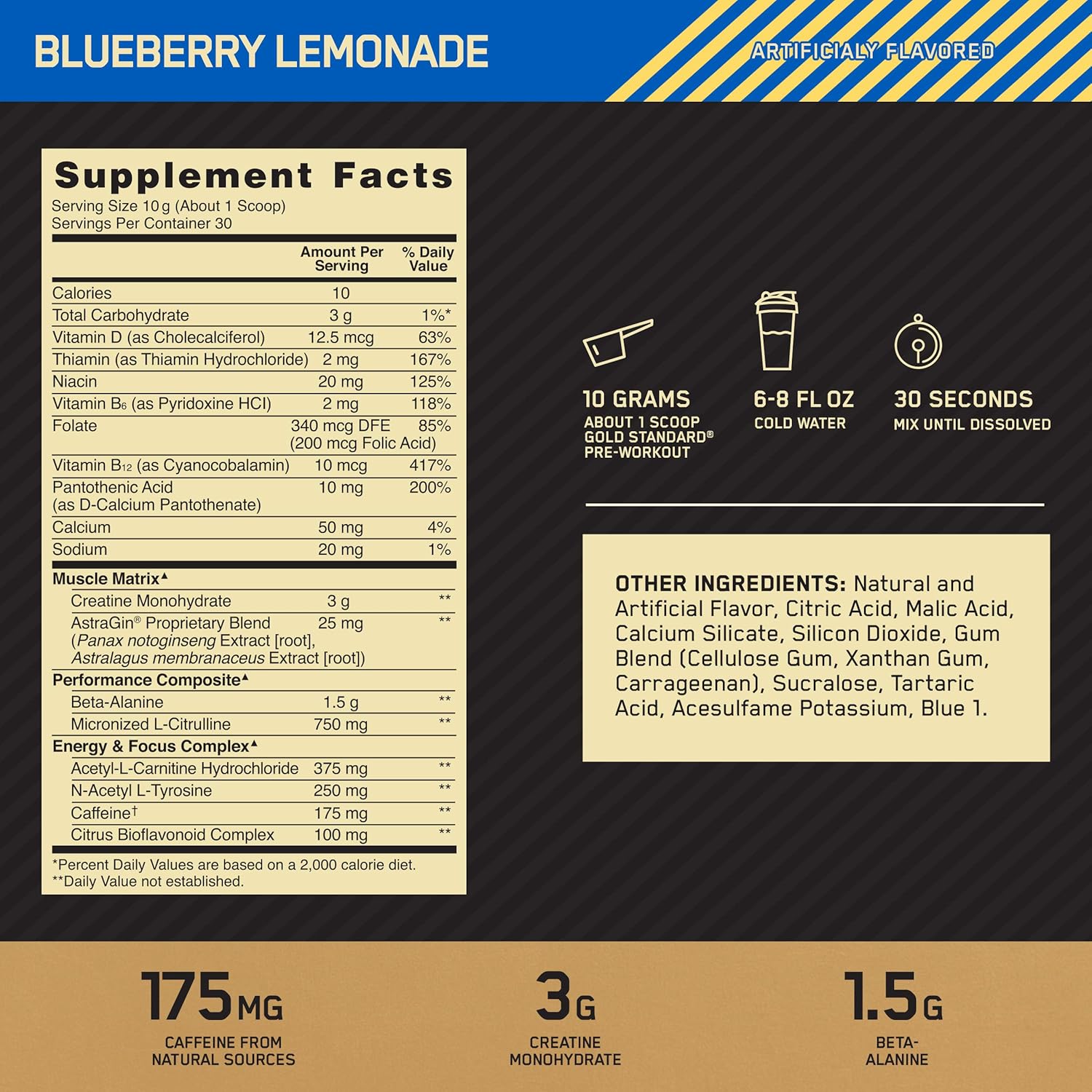 OPTIMUM NUTRITION Gold Standard Pre-Workout with Creatine, Beta-Alanine, and Caffeine for Energy, Flavor: Blueberry Lemonade, 30 Servings: Health & Personal Care