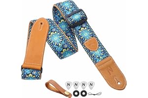 Nefelibata Guitar Strap,Double leather ends,Vintage Woven W/FREE BONUS-4 Picks+Strap Locks+Strap Button