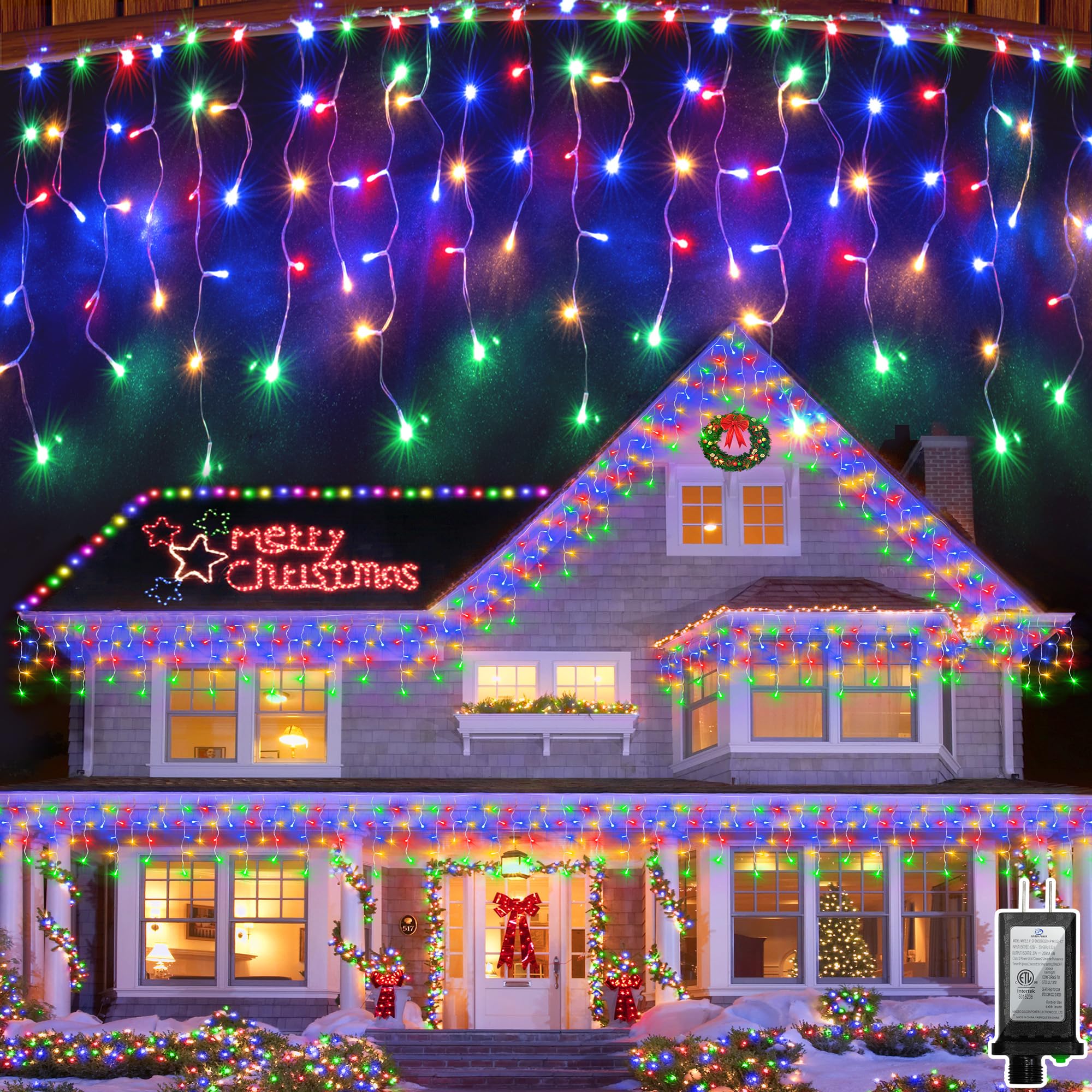 Photo 1 of 1620 LED Christma Lights with 360 Drops, 164ft Outdoor Hanging lights with 8 Modes & Timer Memory, Outsite Waterproof Curtain String Lights for Front House Fence Tree Holiday Decorations Multicolor
