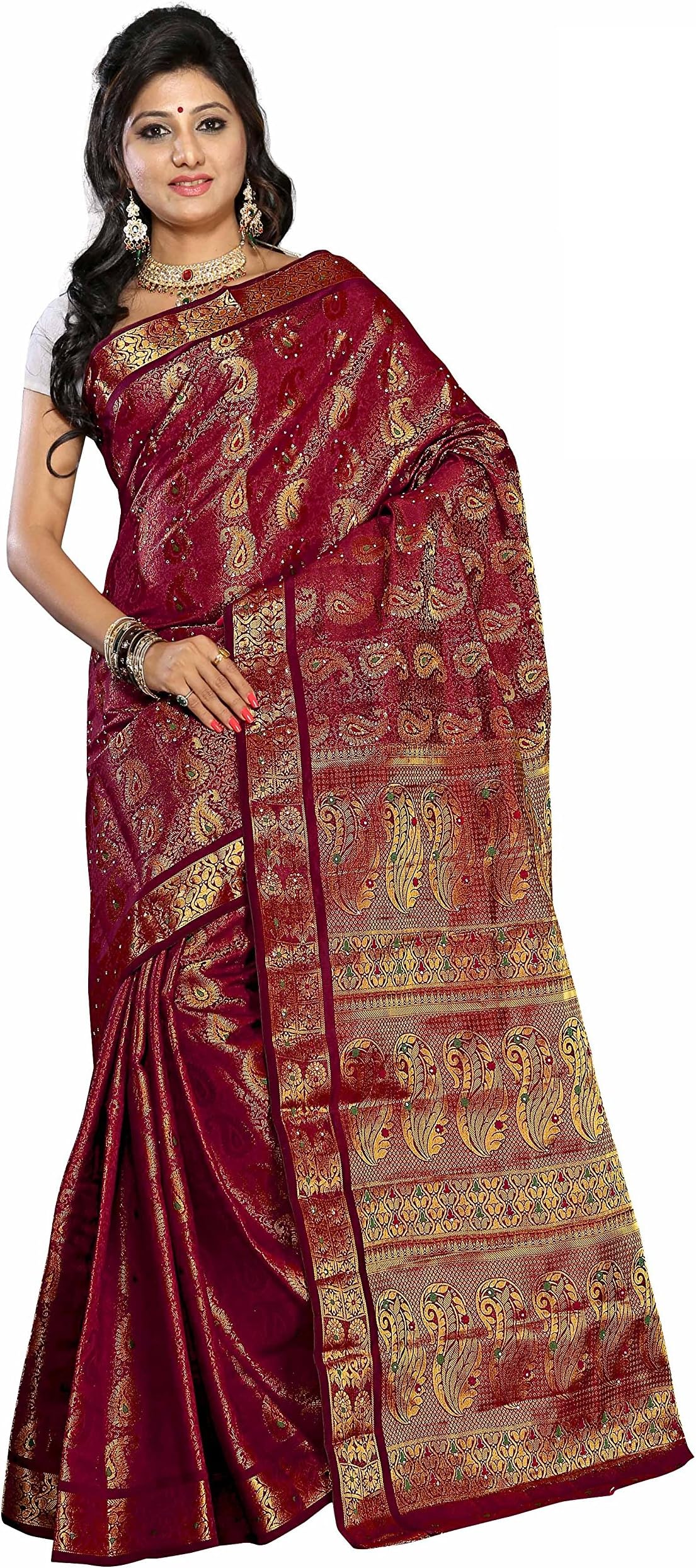 Alankrita Kanchipuram Art Silk Mango Meena Brocket Rich Pallu Saree With Stones