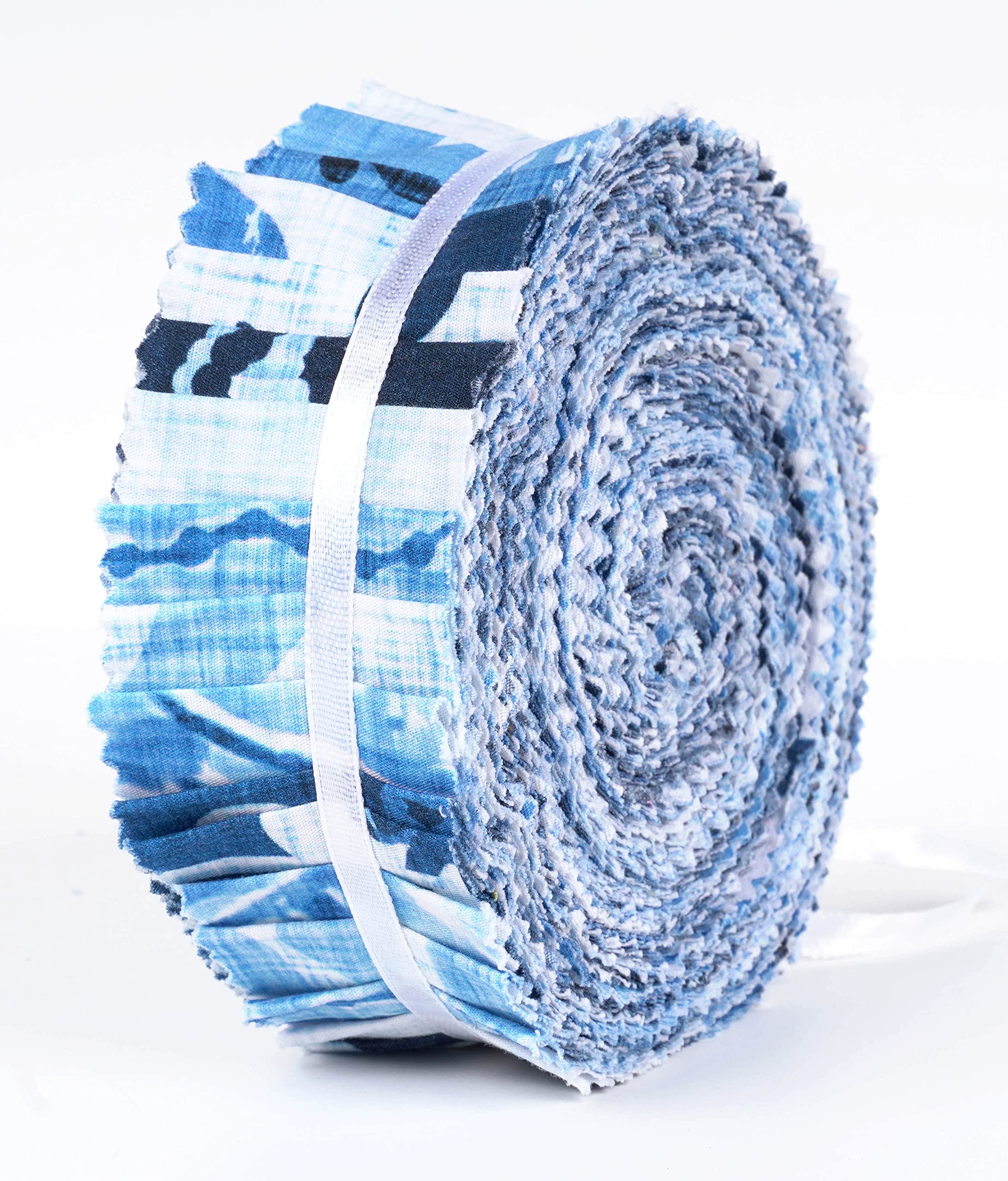 Soimoi 40Pcs Block Print Precut Fabrics Strips Roll Up 1.5x42inches Cotton Jelly Rolls for Quilting - Blue