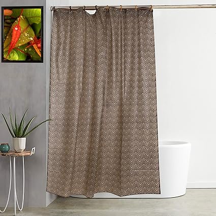 Kuber Industries Exclusive Leaf Design PVC Shower Curtain 7 Feet (Coffee)-CTKTC1561