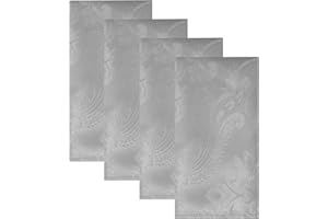 Elrene Home Fashions Caiden Elegance Damask Fabric Napkins (Set of 4), 17" x 17", Silver