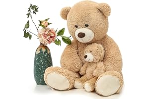 MorisMos Mom and Baby Giant Teddy Bear, 39inch Soft Stuffed Animal Large Teddy Bears Plush for Baby Shower, Tan
