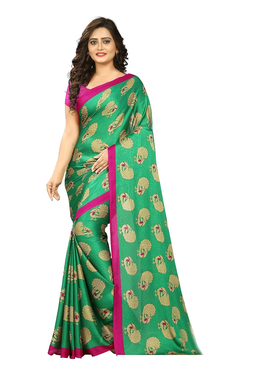 jaanvi fashion women's peacock crepe silk kalamkari printed saree (green)