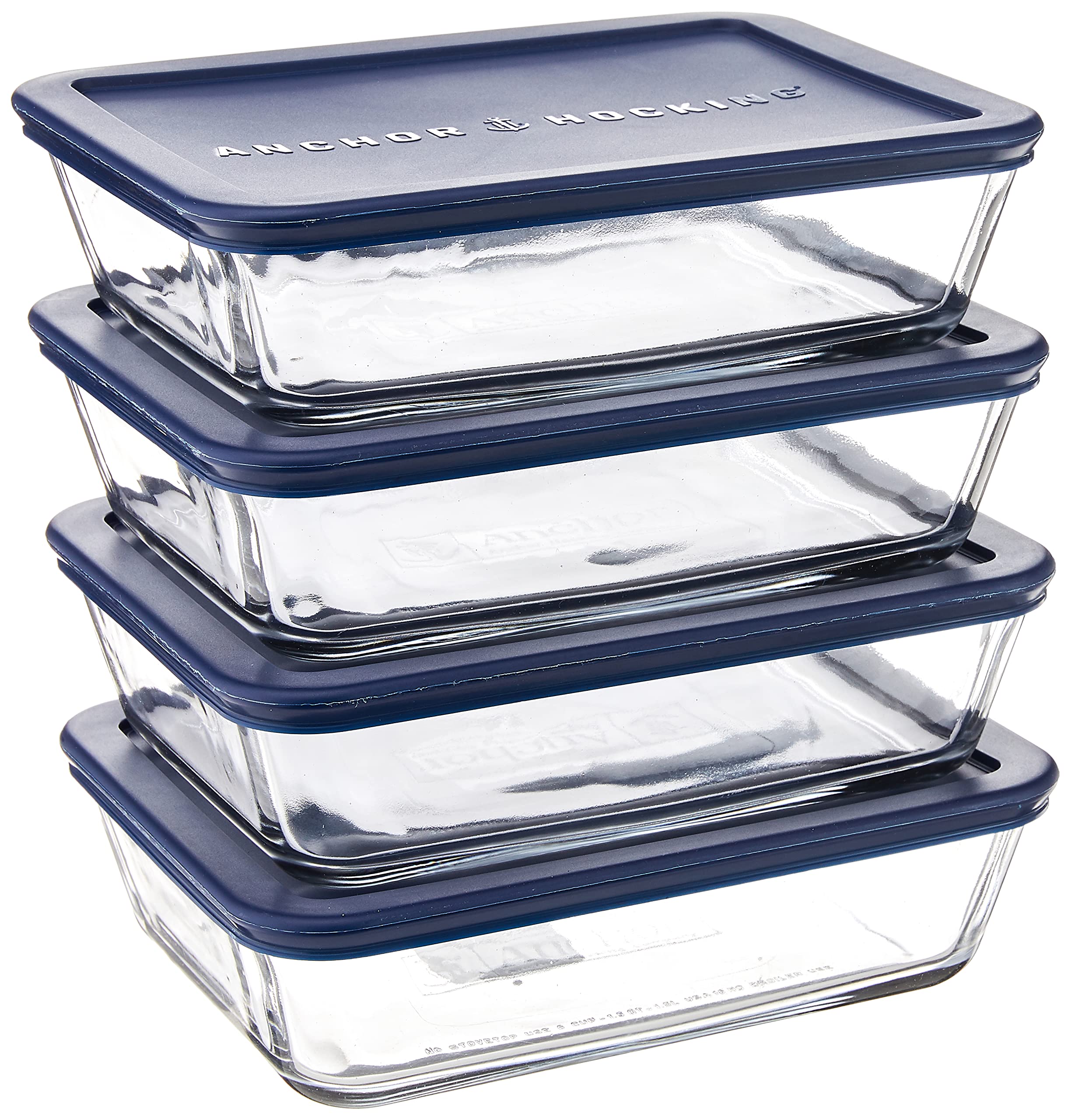 Photo 1 of Anchor Hocking 6-Cup Rectangular Food Storage Containers with Blue Plastic Lids, Pack of 4