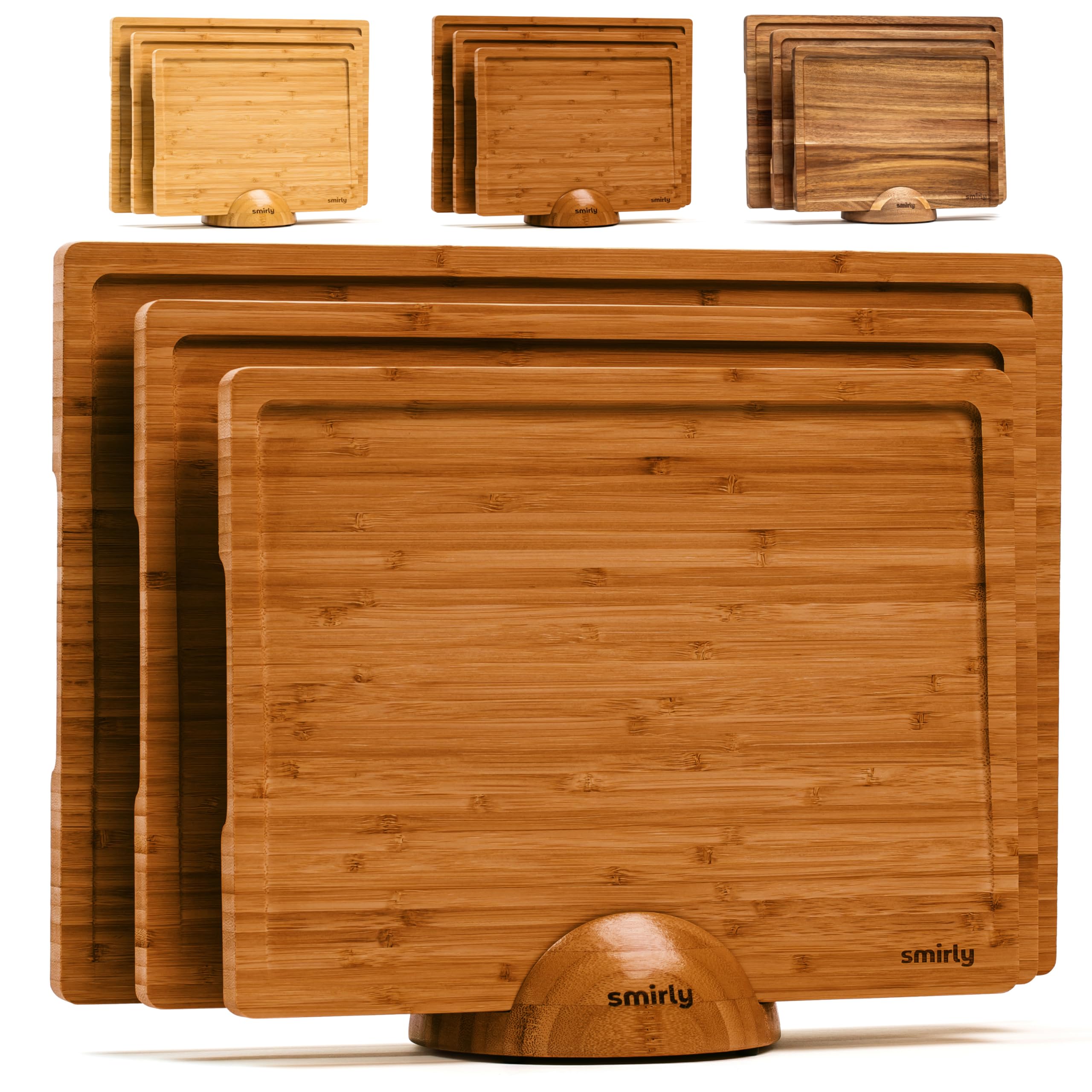 Photo 1 of SMIRLY Wooden Cutting Boards For Kitchen - Bamboo Cutting Board Set with Holder, Wood Cutting Board Set, Cutting Board Wood, Wooden Chopping Board, Wooden Cutting Board Set