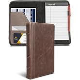 Samsill Small Vintage Portfolio/Zipper Faux Leather Portfolio, Book Style Hardback Design, Business &amp; Interview Padfolio Organizer, Holds 5 x 8 Writing Pad, Dark Brown