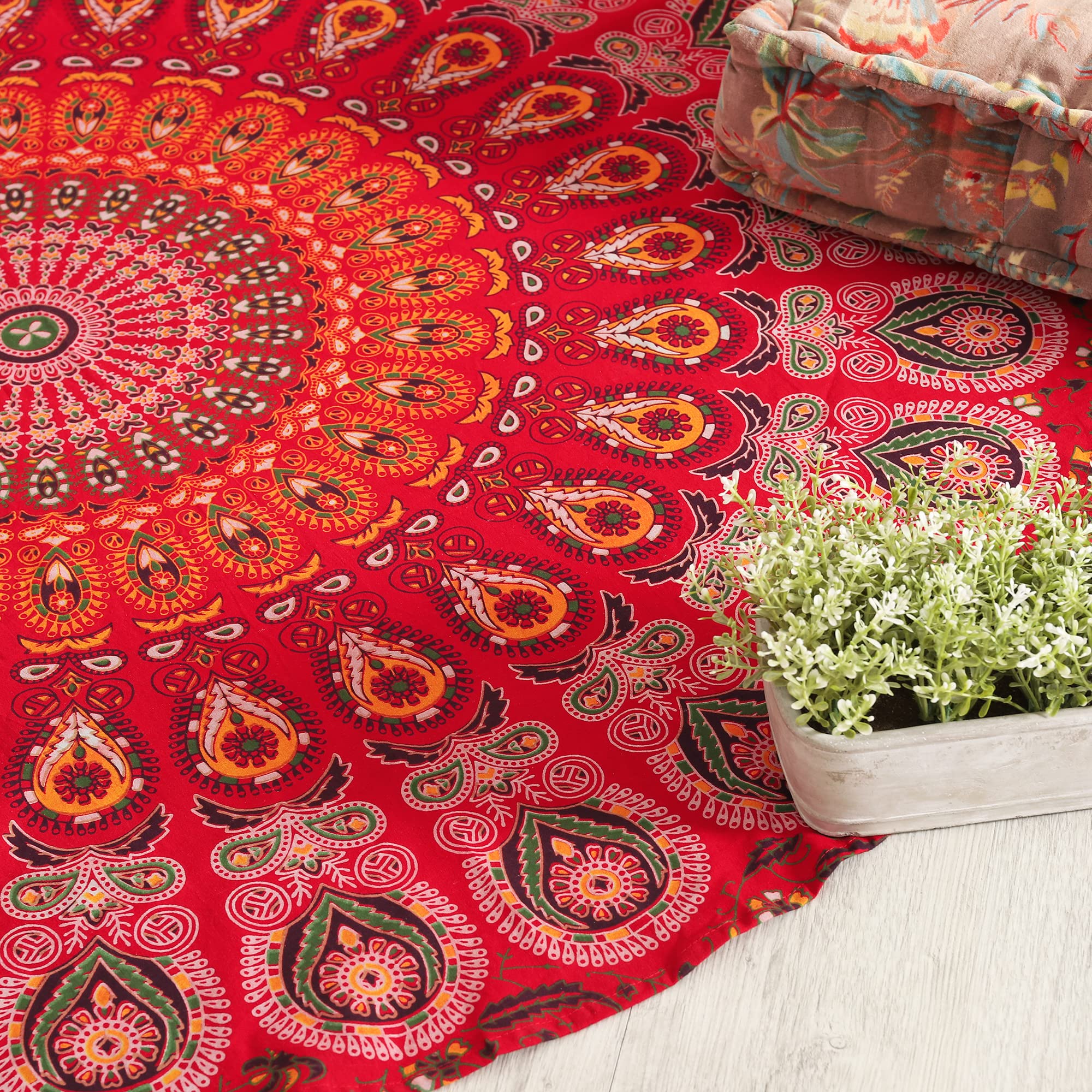 Popular Handicrafts Round Tapestry Indian Mandala Boho Gypsy Cotton Tablecloth, Yoga Sheet 50"