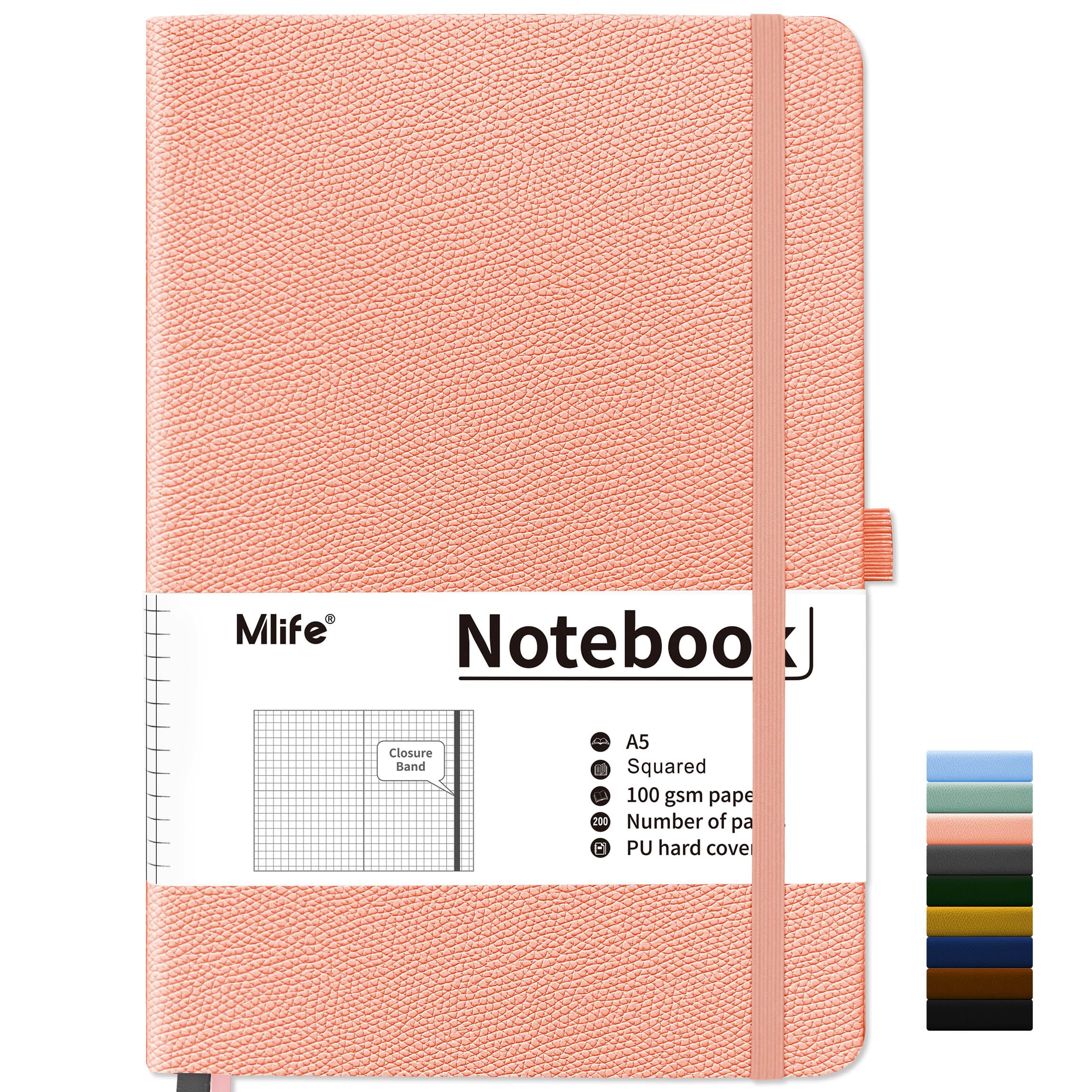 Mlife Squared Notebook A5,Journal With 200 Pages,100gsm No Bleed Grid Pages,PU Hard Cover,Graph Paper Notebook for Graphing Notes Math,Notepad for Women Men School Office-Pink