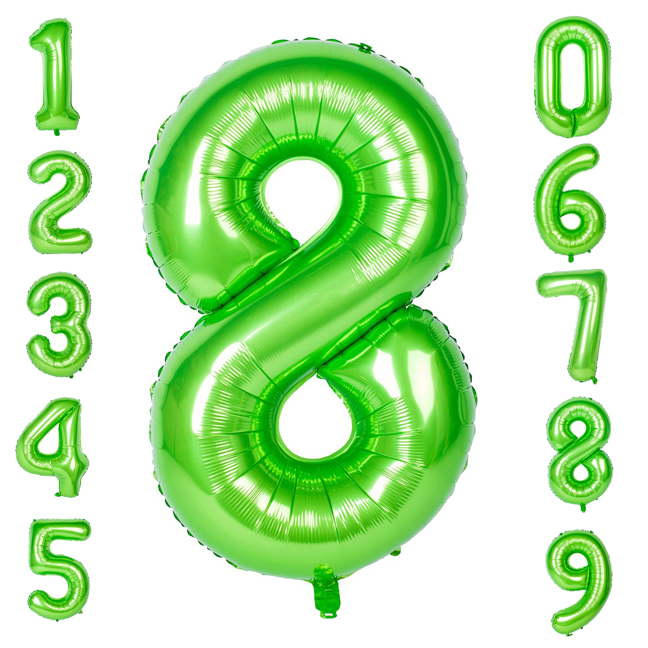 Green 8 Balloons 40 Inch Green Large Numbers 0-9 Birthday Party Decorations Helium Foil Mylar Big Number Balloon Digital (Number Balloon 8)