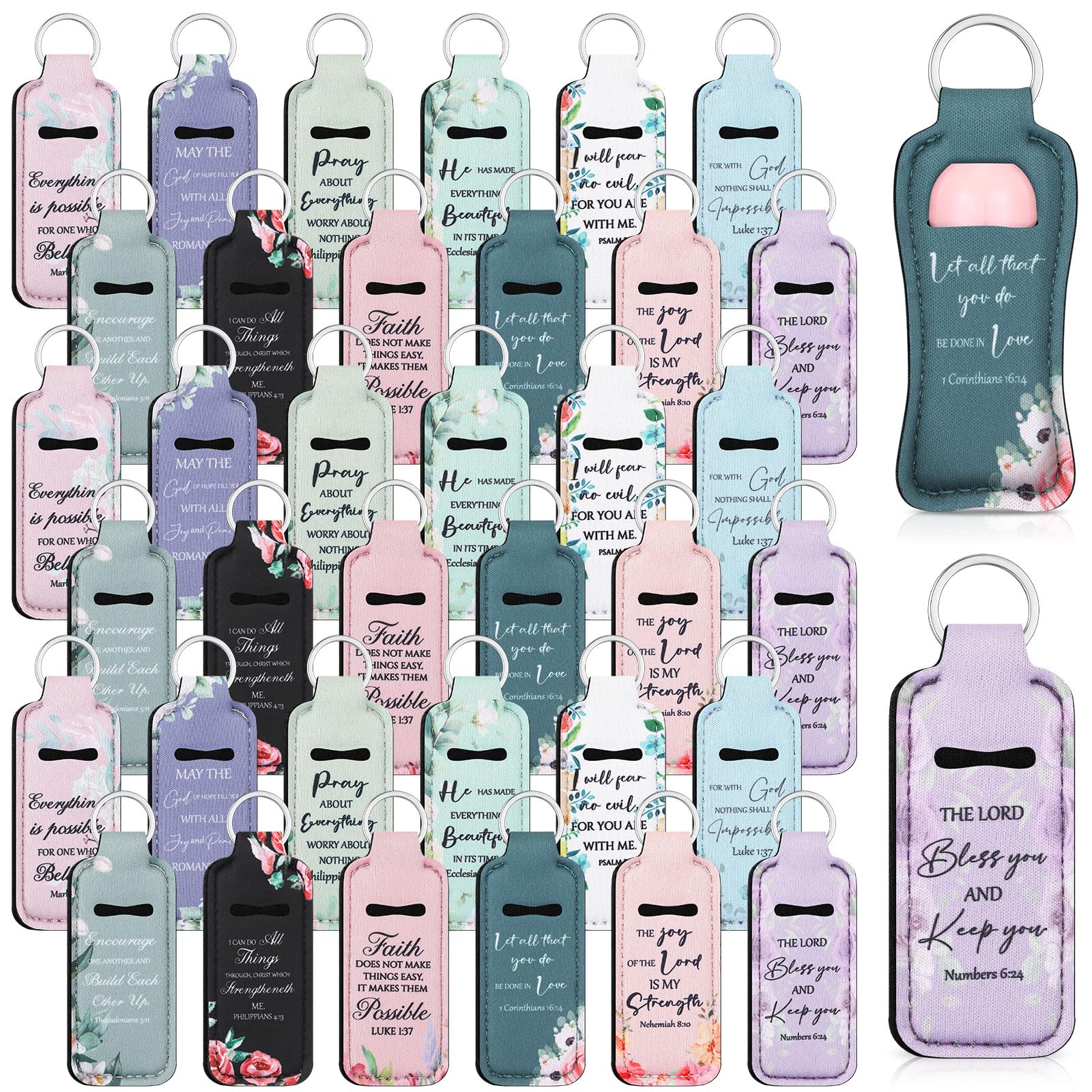 Photo 1 of Heigble 36 Pcs Lipstick Holder Christian Key Chain Bulk Lip Balm Pouch with Metal Ring Religious Bible Gift(English)