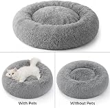 Bedsure Plush Round Cat Bed 50x50x13cm Light Grey Calming Snug Vet Safe view 2