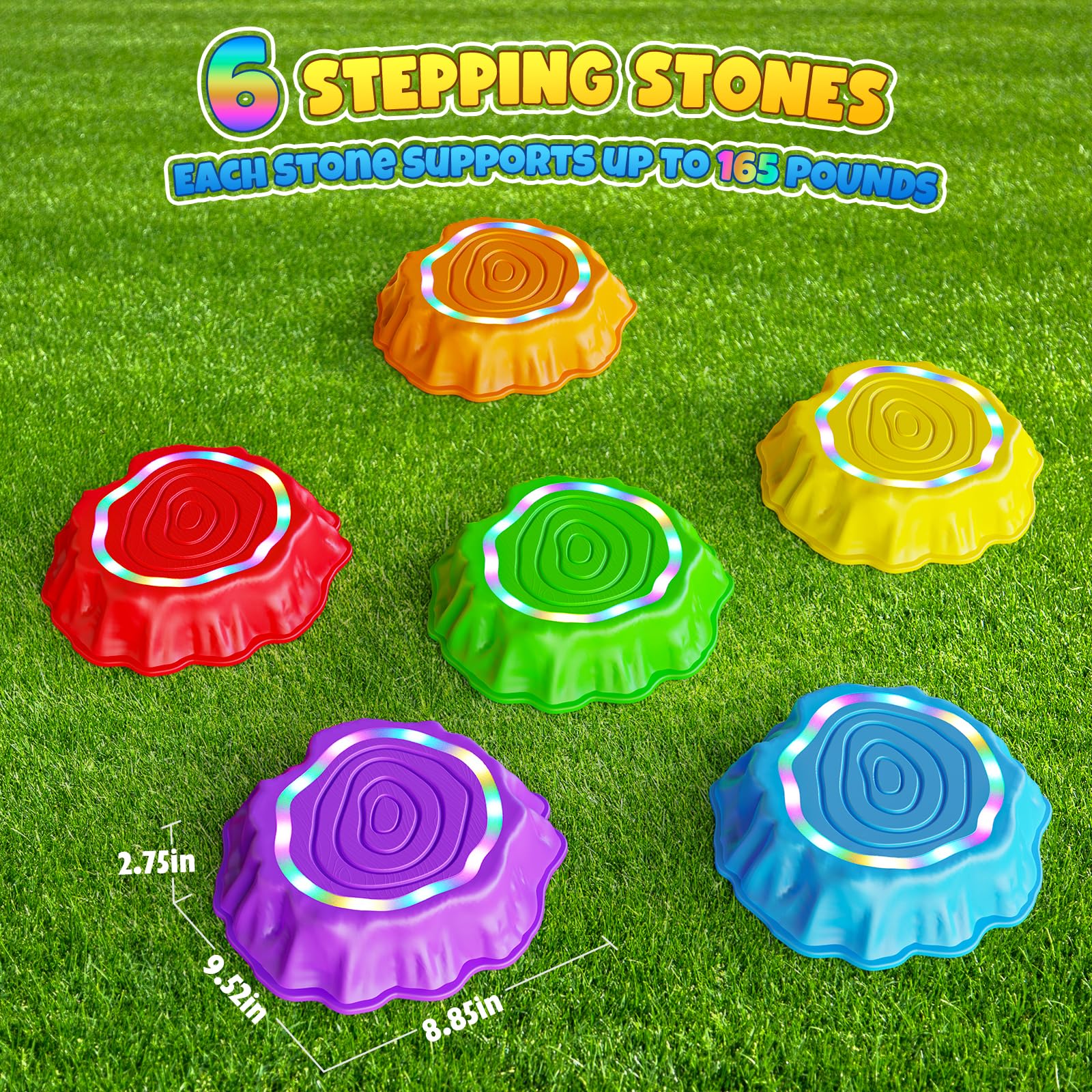 Flooyes Stepping Stones for Kids, 6pcs Light up & Music Non-Slip Stepping Stones, Sensory Toy for Toddler Balance & Coordination Skills, Indoor & Outdoor Toys, Toys for Toddlers Ages 3-5