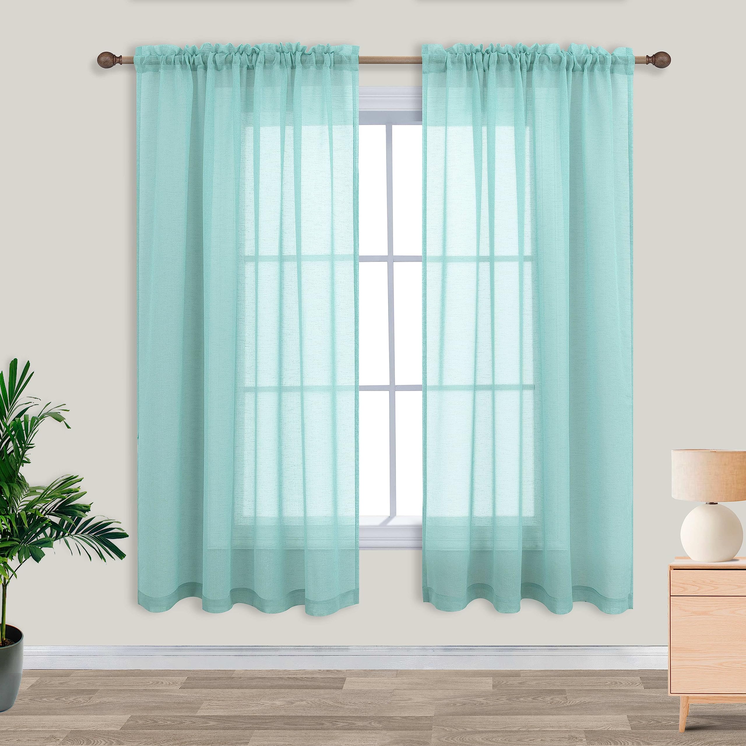 KOUFALL Aqua Curtains 63 Inch Length 2 Panels for Bedroom Matching Wall Bedding Semi Sheer Opaque Window Curtains for Bedroom,Seafaom/Retro Mint Green