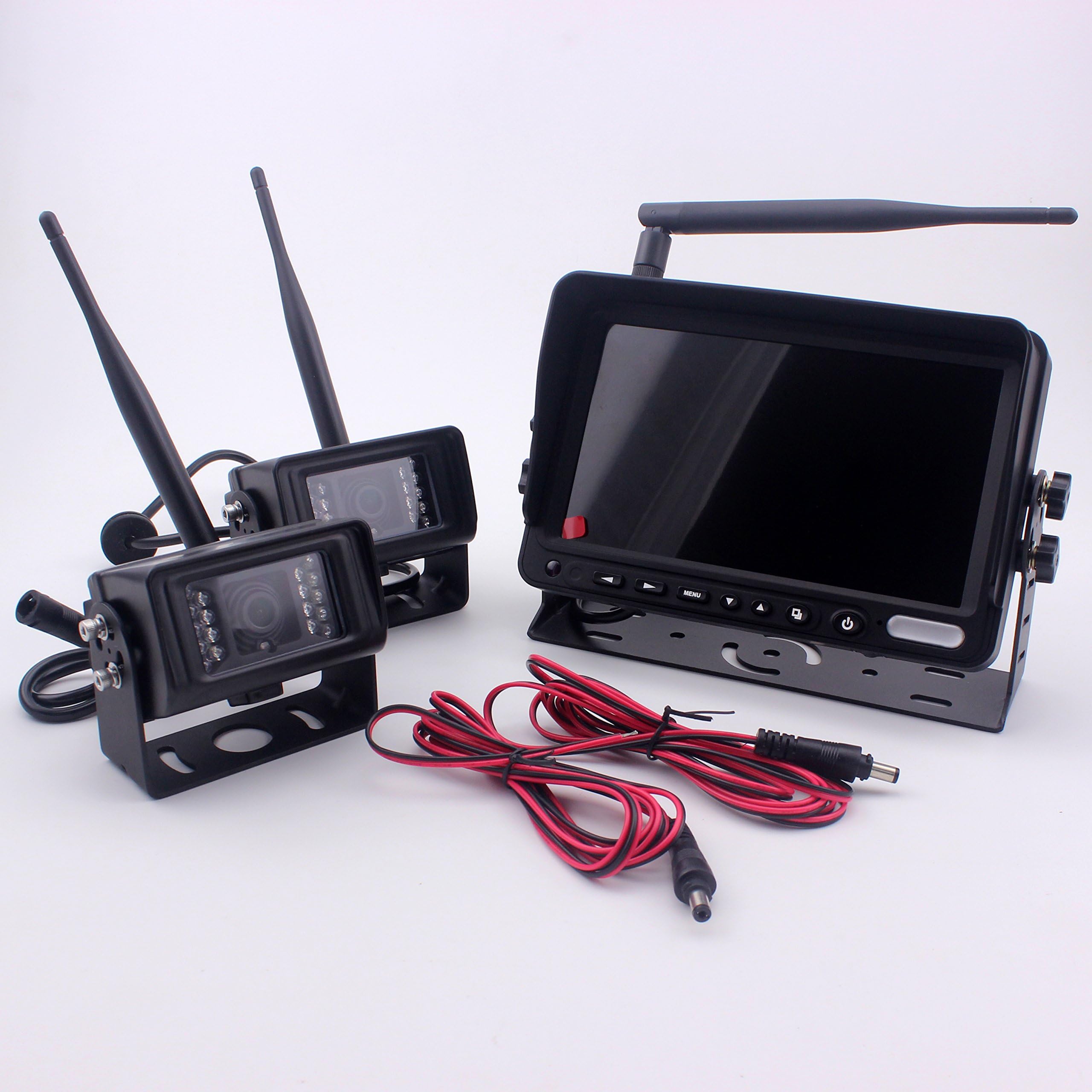 Zhiren Wireless Backup Camera System No Interference Digital Wireless Split Screen Monitor and 2 x Waterproof Digital Wireless Backup Camera for Trailer Truck RV Motorhome Harvester Forklift