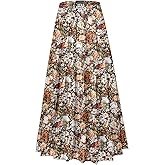 MJBGSHOW Womens Chiffon Long Skirt Elastic High Waist Floral Maxi Skirts Tiered Pleated A Line Boho Flowy Long Skirts