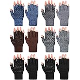 6 Pairs Winter Half Fingerless Knit Gloves Stretchy Anti-Slip Gloves Warm Texting Mittens for Men Women