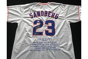 BM AUTHENTICS Ryne Sandberg Signed Autographed White Stat Baseball Jersey with JSA COA - Size XL - Chicago Legend