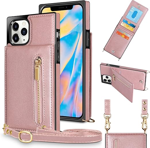 Amazon Com Jakpak Compatible With Iphone 12 Pro Max Case Wallet Card Holder Case With Lanyard Strap Pu Leather Zipper Cover Protective Shockproof Square Case Compatible With Iphone 12 Pro Max 6 7 Inch