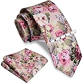 GUSLESON Fashion 2.4"(6cm) Cotton Floral Printed Necktie Tie Clip and Pocket Square Sets + Gift Box