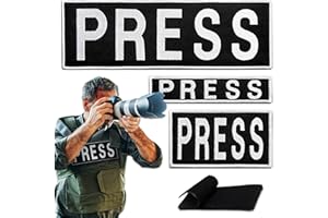 Bluyellow 3Pcs Press Patch Set, Hook and Loop Embroidered Patch for Press Vest, Tactical Body Armor, Photographer Vest, Tactical Backpack, Press Badge, Black and White, 3.2x9.8, 1x4.5, 2x3.5 Inches