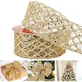 HUIHUANG 2.5" Wide Glitter Copper Wired Ribbon - 10 Yards, Diamond Mesh For Christmas Trees & Gift Wrapping - View #11