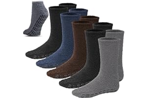 Debra Weitzner 5/6 Pairs Mens Fuzzy Socks Grip Socks Microfiber Plush Sleeping Socks Soft Anti-Skid Solid
