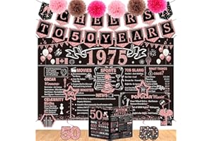 50th Birthday Decorations for Women,16PCS Back in 1975 Party Banner Decorations,Including Vintage 1975 Backdrop,Cheers to 50 