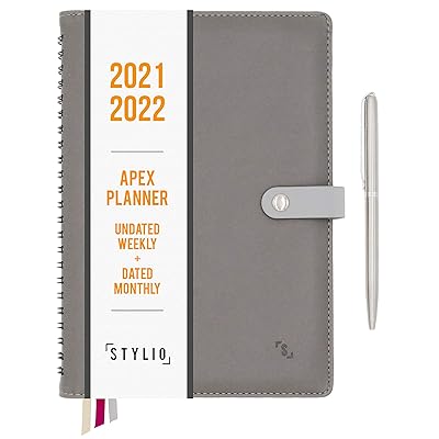 STYLIO Apex Planner 2021 2022 Undated Weekly, Dated Monthly Calendar. Daily Personal Agenda Organizer for Business/Academic/School Life. Goals, Passion Journal Notebook for Teachers &amp; College Students