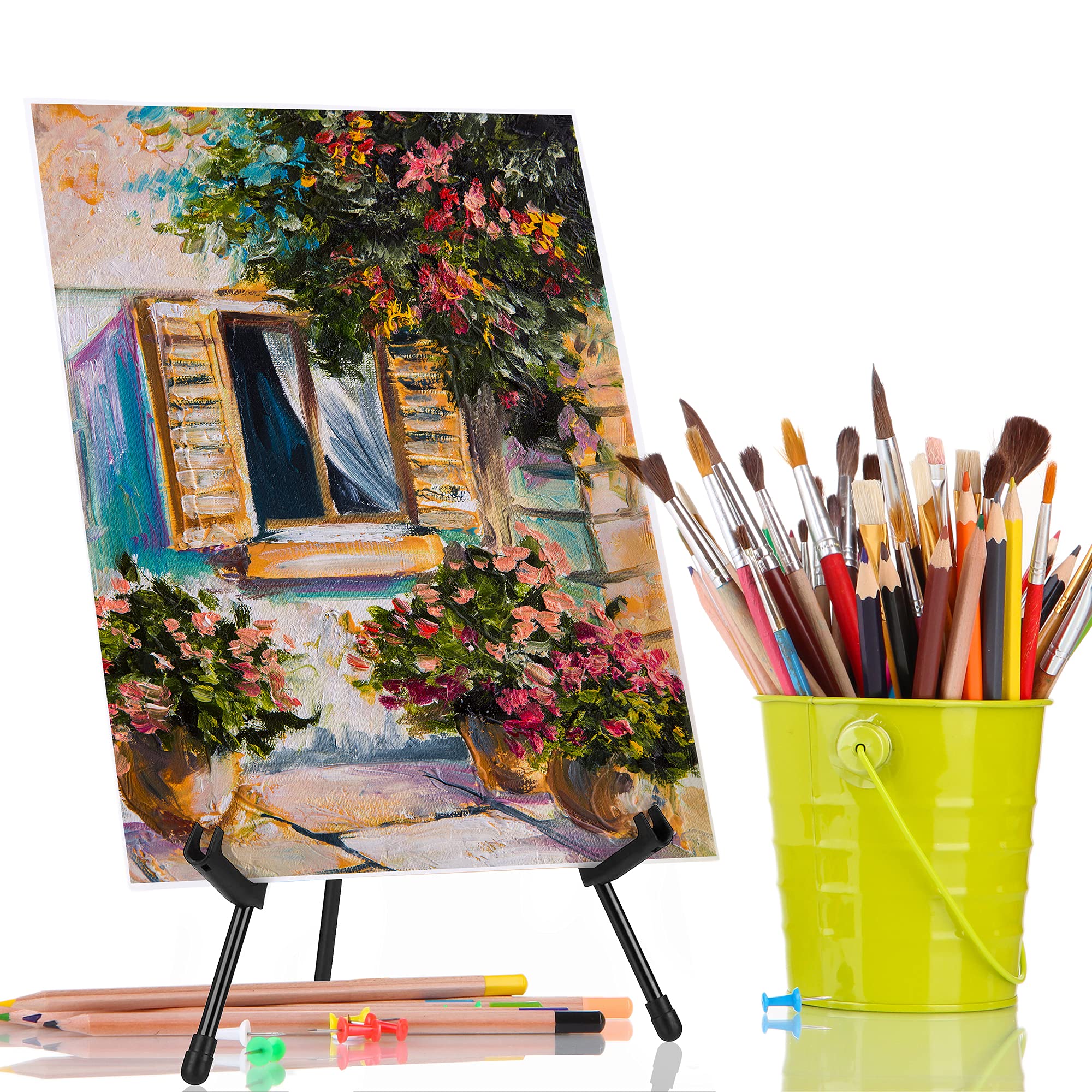 Amazon Basics Tabletop Instant Easel, Black Steel Table Top Easels for Display, Adjustable & Portable Tripod for Paintings, Signs, Posters