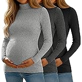 Sweetyweee 3 Pack Women's Maternity Shirts Ribbed Turtleneck Long Sleeve Slim Fit Pregnancy Tops Fall Casual Pregnant Sweater