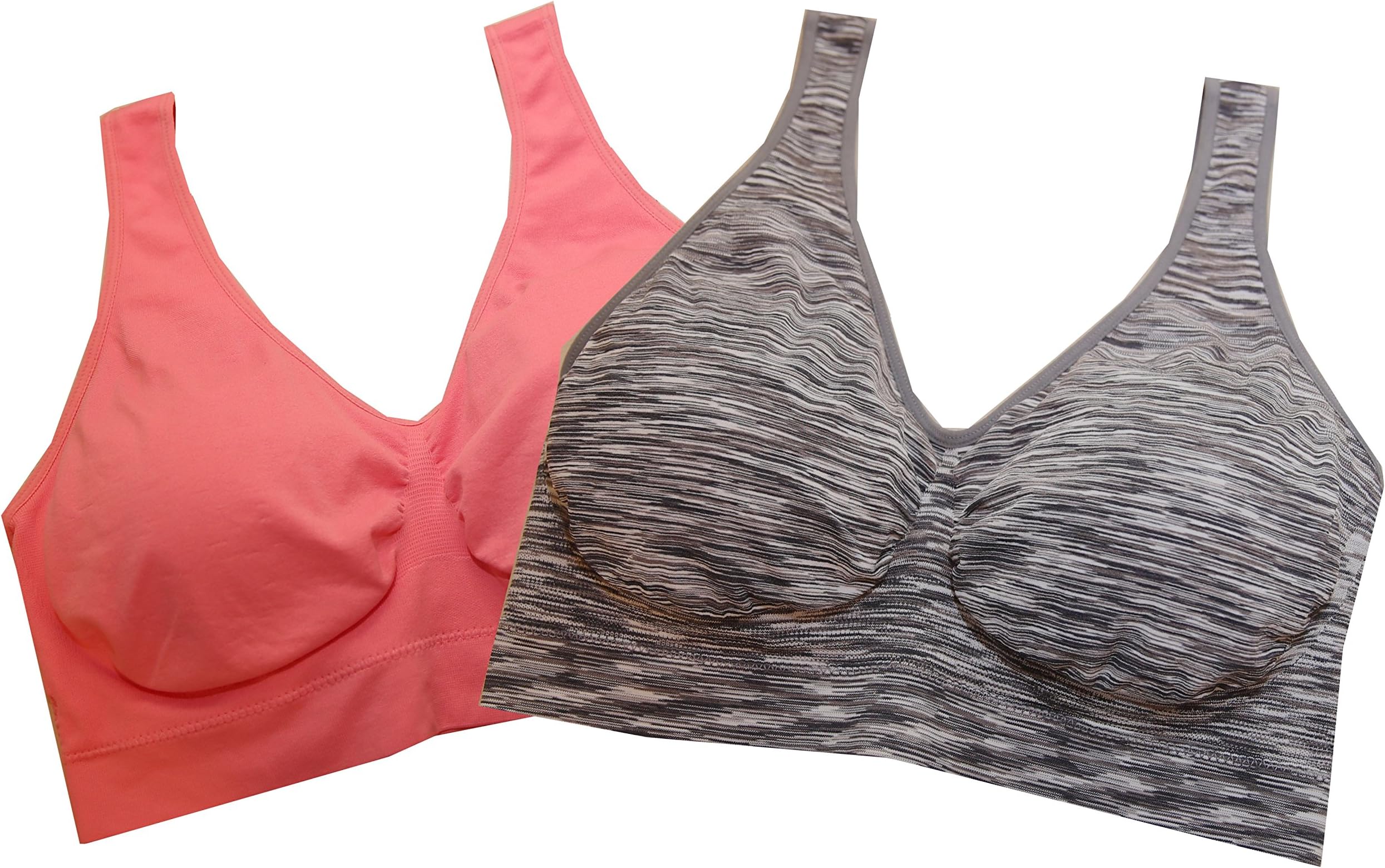 Delta Burke Seamless Padded Comfort Bras w/Removable Pads 2-Pack (2X - 38D/DD Thru 40C/D/DD, 1 Black White Space Dyed 1 Apricot Peach)