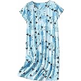 Inadays Women's Cotton Nightgown Sleepwear Short Sleeves Nightshirt Casual Print Sleepdress Loose Comfy Pajama