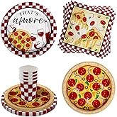 Birthday Galore That's Amore Bridal Shower Party Supplies - 64 Piece Pizza Bridal Shower Tableware Set Includes Large 9" Dinner Plates and 8" Dessert Paper Plates Napkins Cups - Kit for 16