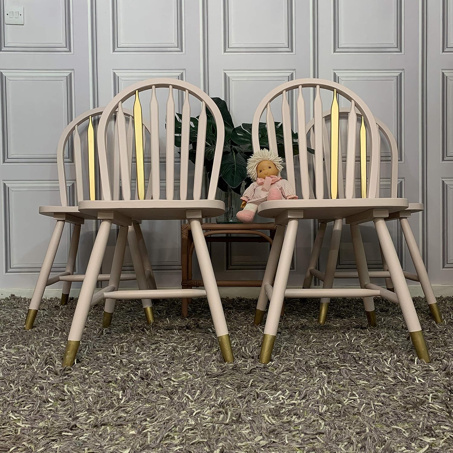 Solid Pine Wood Dining Chairs X 4 Hand Painted Pastel Pink Gold Modern Style Amazon Co Uk Handmade