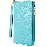 Yarnic Women's Wallet Credit Card Holder Money Pockets Big Wristlet Wallet Case Coin Money Clip Organizer Purse with RFID Blocking Large Capacity with Zipper Cheetah Wallet (pale turquioise)