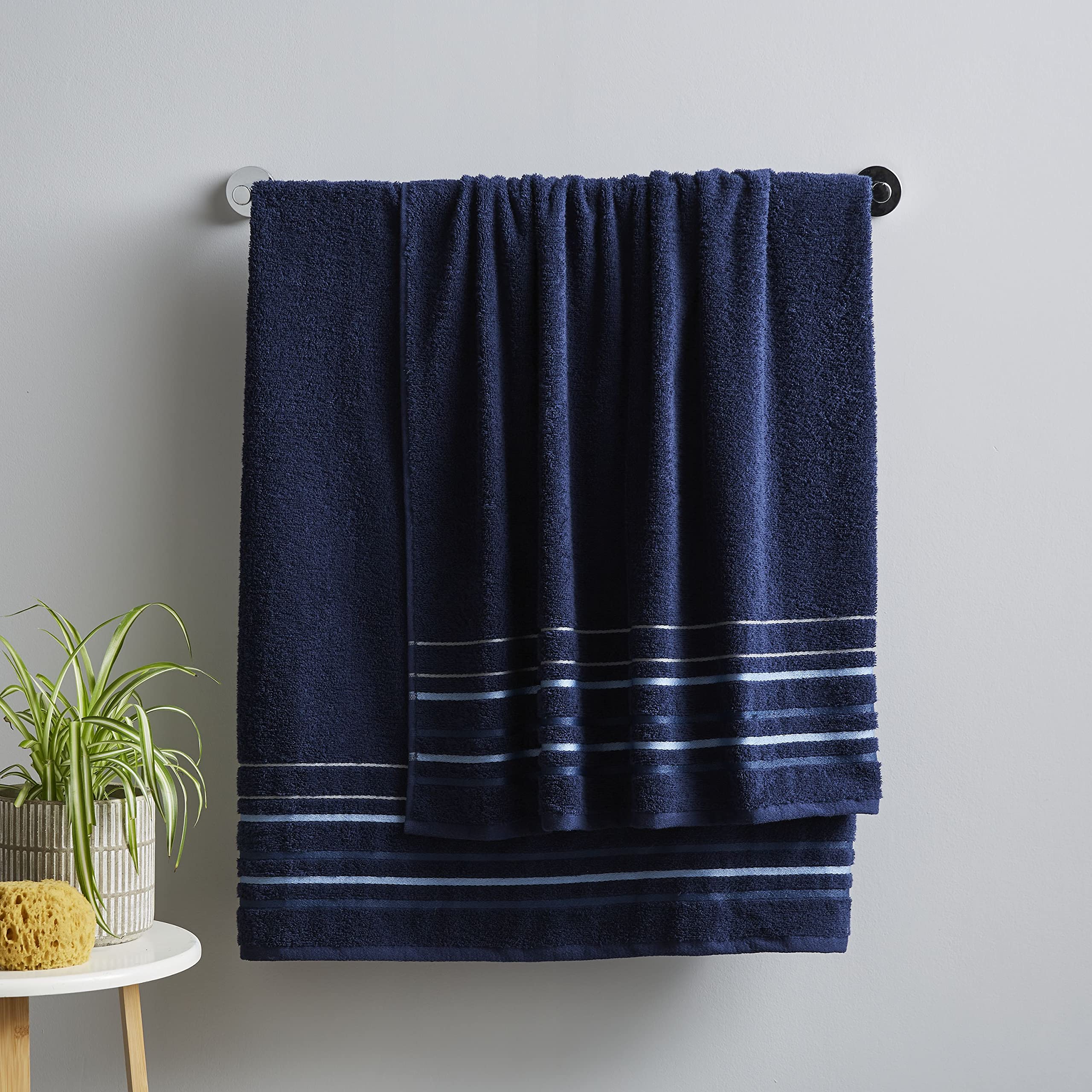 Catherine Lansfield Bathroom Java Stripe 450 gsm Soft & Absorbent Cotton Bath Sheet Pair Navy