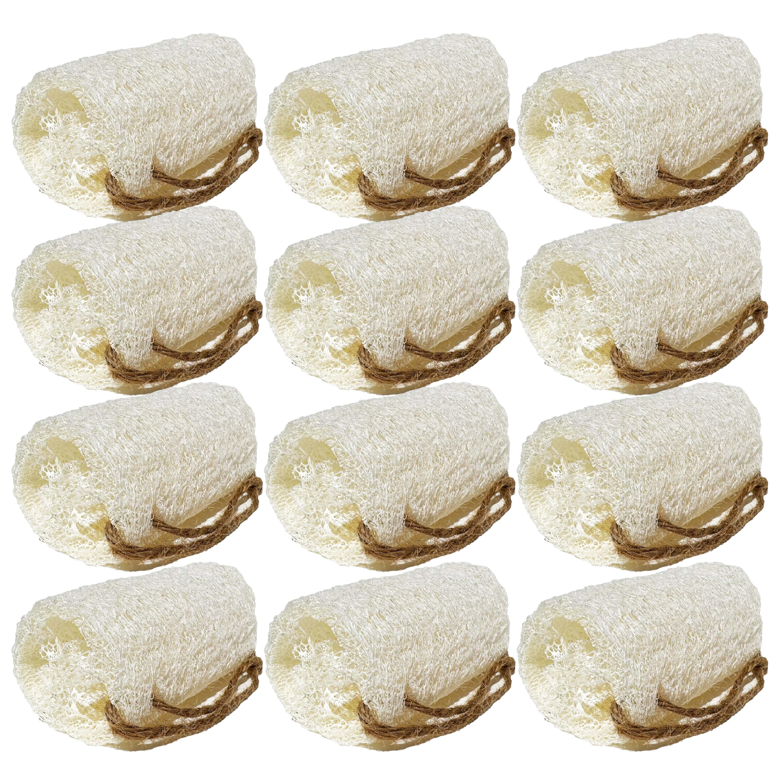 Photo 1 of 100% Natural Loofah Exfoliating Body and Face Sponge Scrubber for Skin Care in Bath Spa Shower - Pack of 12 - Eco-Friendly and Biodegradable Shower Luffa