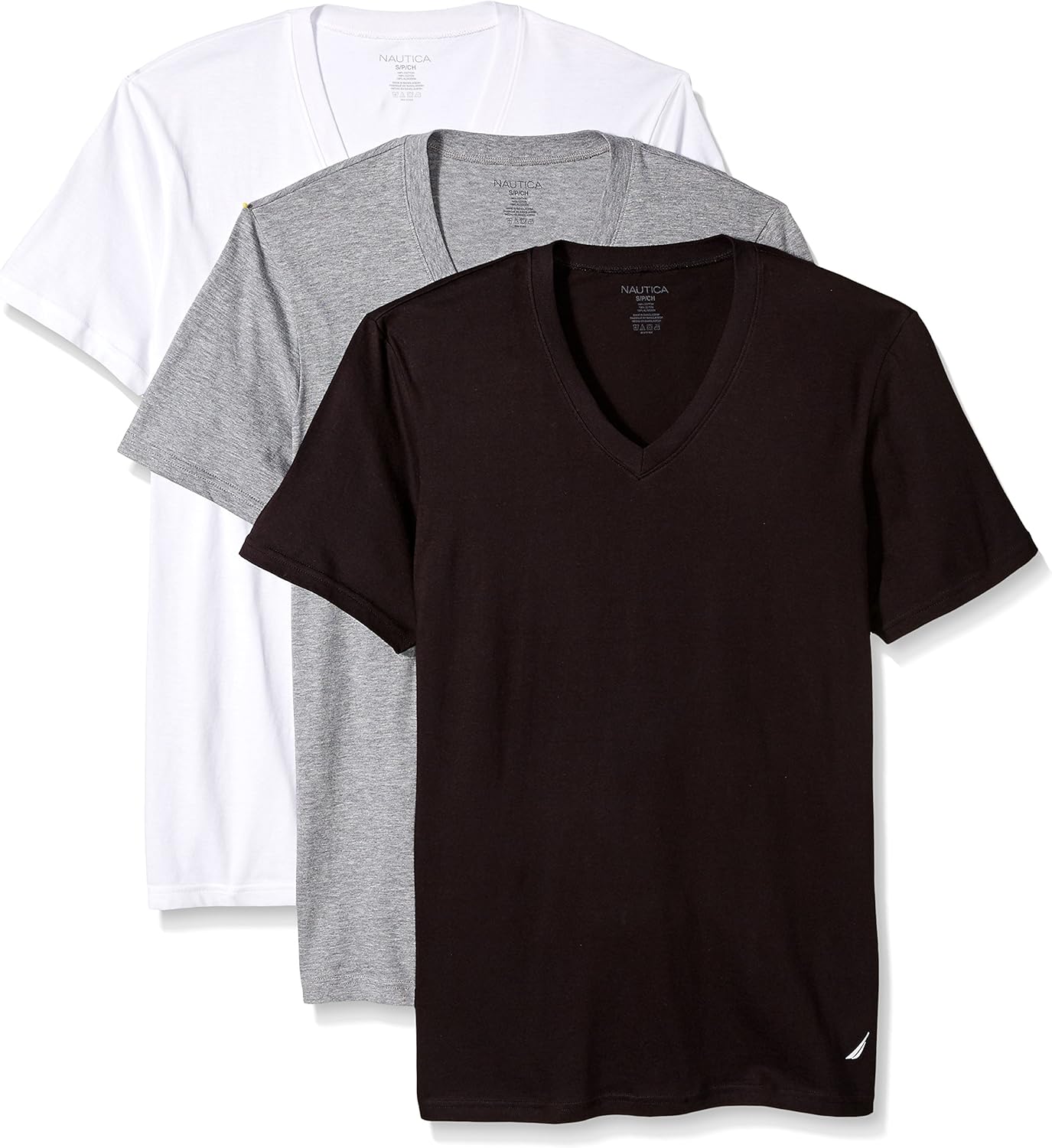 Nautica Men's Cotton V-Neck T-Shirt-Multi Packs at  Men’s Clothing store