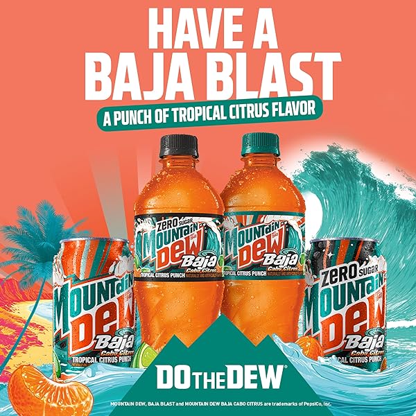 MOUNTAIN DEW, BAJA CABO CITRUS ZERO SUGAR 12 FL OZ CANS (PACK OF 12)