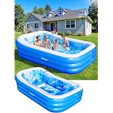 AixPool Inflatable Pool with Seat &amp; Headrest,Large Blow Up Pool98x63x21.6IN | Oversized Thickened Blow Up Pool for Audlt,Inflatable Backyard Audlt Pool,Durable Swim Center Inflatable Family Lounge Pool