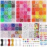 QUEFE 4900pcs Pony Beads Kit, 84 Colors Kandi Beads, 3780pcs Rainbow Hair Beads, 1080pcs Letter Beads, Heart Beads and Smiley