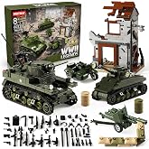 WW2 Army Toys Building Set - Military Base with Sherman and Stuart Tanks | 1155-Piece Model Tank for kids ages 8-12, Includes Weapon &amp; M114 Howitzer, Building kits for boys 8-14, Gift for Military Fan