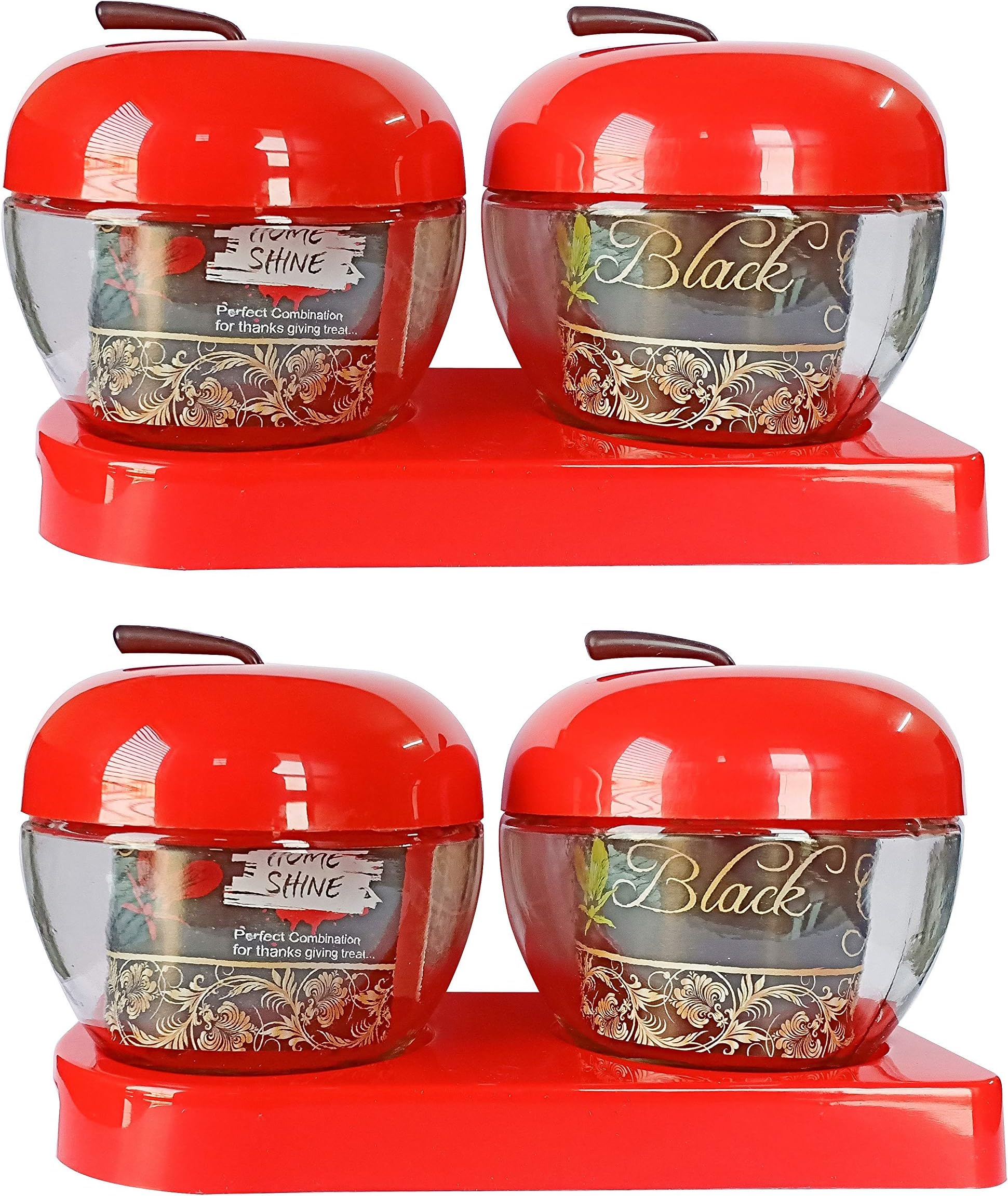 Richcraft International Set of 4 Multi Purpose Red Appy Jars- Plastic Cap with Glass Base -Capacity 250 GMS