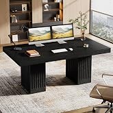 Tribesigns 63 Inch Executive Desk, Modern Office Computer Desk with Double Pedestal, Simple Study Writing Table Business Furniture for Home Office, Black