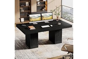 Tribesigns 63 Inch Executive Desk, Large Office Computer Desk with Double Pedestal, Black Modern Simple Desk, Study Writing T